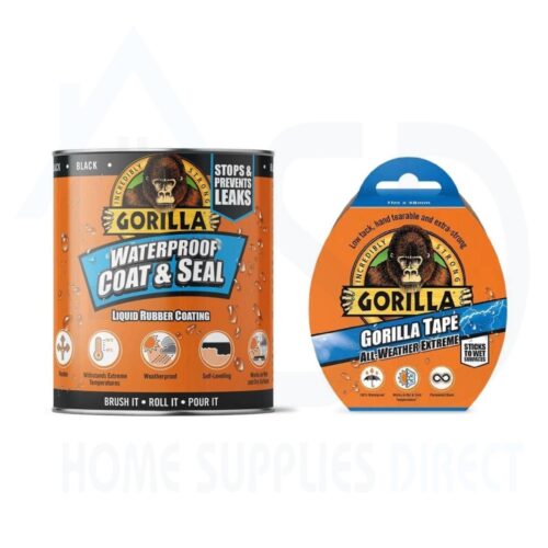 Gorilla Waterproof Coating & Seal Black 946ml + All Weather Extreme Tape 48mm x 11M – Heavy Duty Waterproof Repair Kit