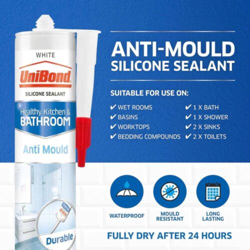 UniBond Anti-Mould Kitchen & Bathroom Sealant – Translucent 274g Cartridge